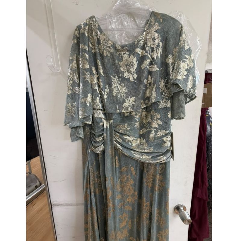 Clearance Sage Size 3XL Floral Cape Sleeve Long Formal Gown by Lenovia 5330