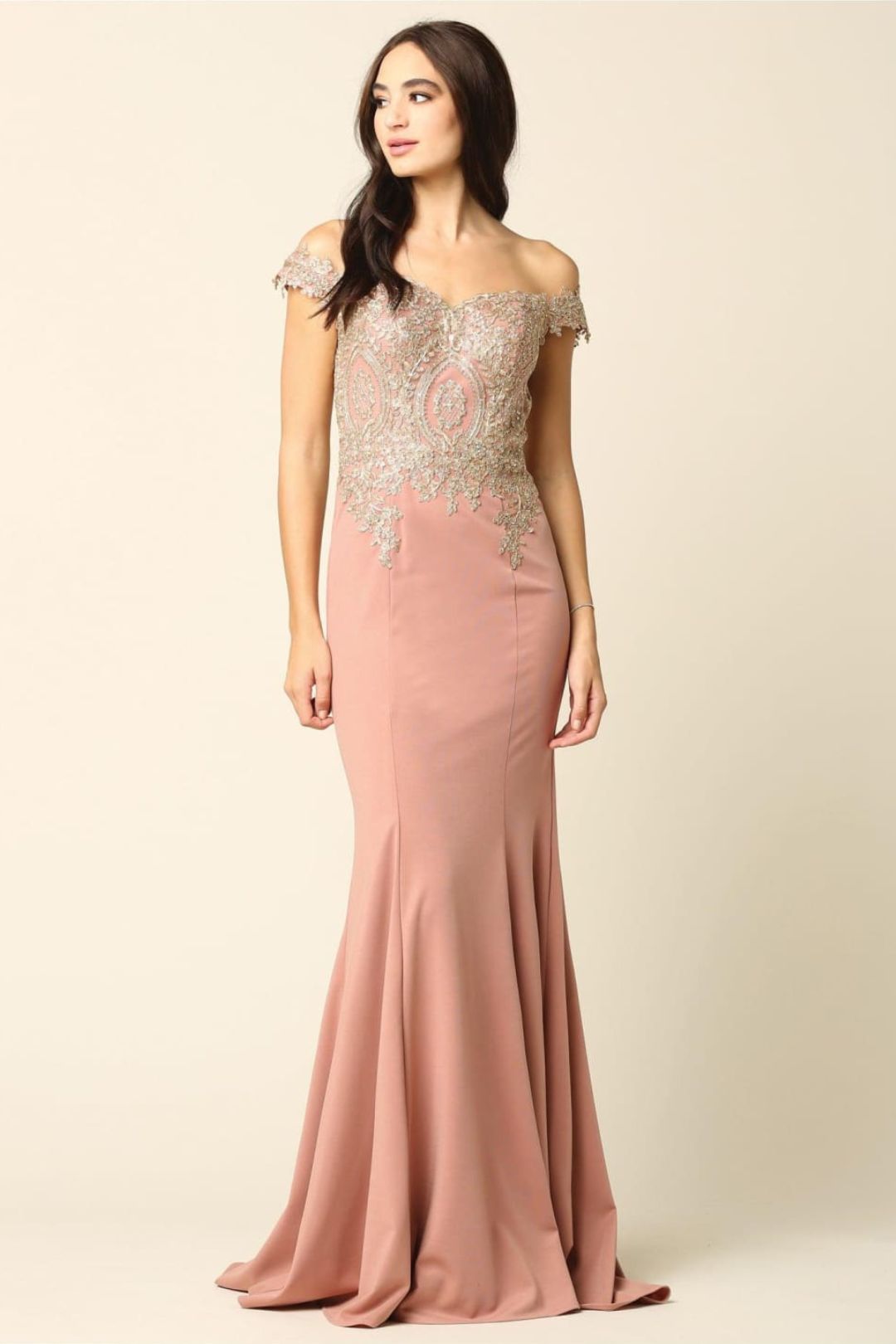 Clearance Mauve Size L Off Shoulder Fitted Long Mermaid Dress By Eva USA 5193