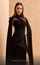 MNM Couture V02037 Black Long-Sleeve Gown with Sheer Cape