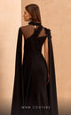 MNM Couture V02037 Black Long-Sleeve Gown with Sheer Cape