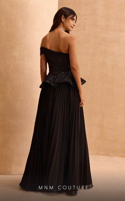 MNM Couture V07282 Off-Shoulder Pleated Evening Gown