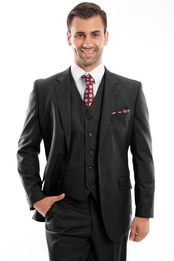Men's Modern Black Wool Suit with Vested Detail