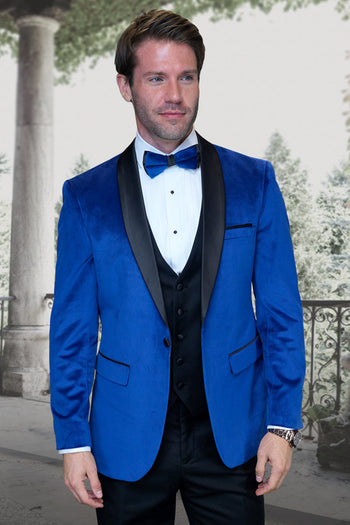 Esmoquin de terciopelo con chaleco de diseñador para hombre, para boda y graduación, en azul real