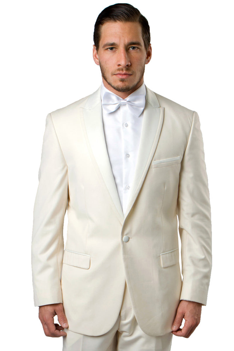 Men's Ivory Satin-Trim Tuxedo for Prom & Weddings