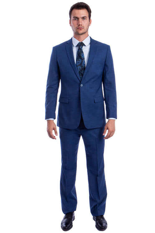 Traje de verano para hombre de lino con corte moderno y dos botones en azul medio