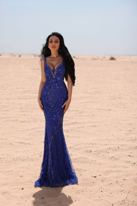 Chic and Holland EW990022 V-Neck Evening Gown