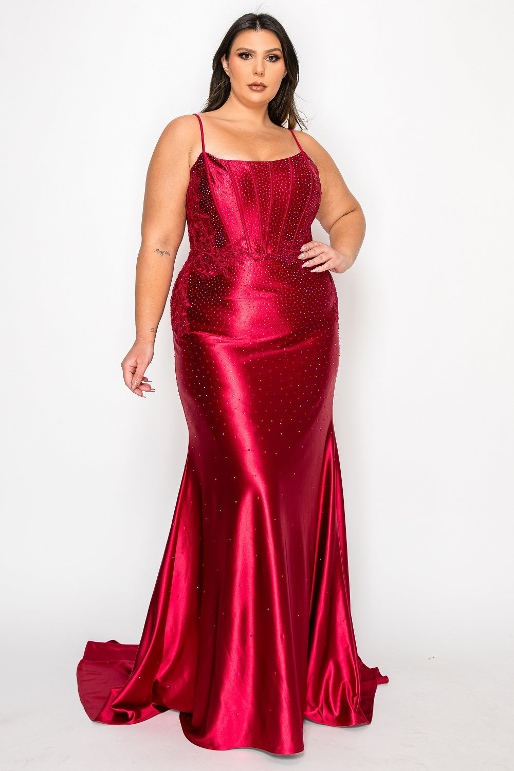 Poly USA W1164 Plus Size Beaded Satin Gown