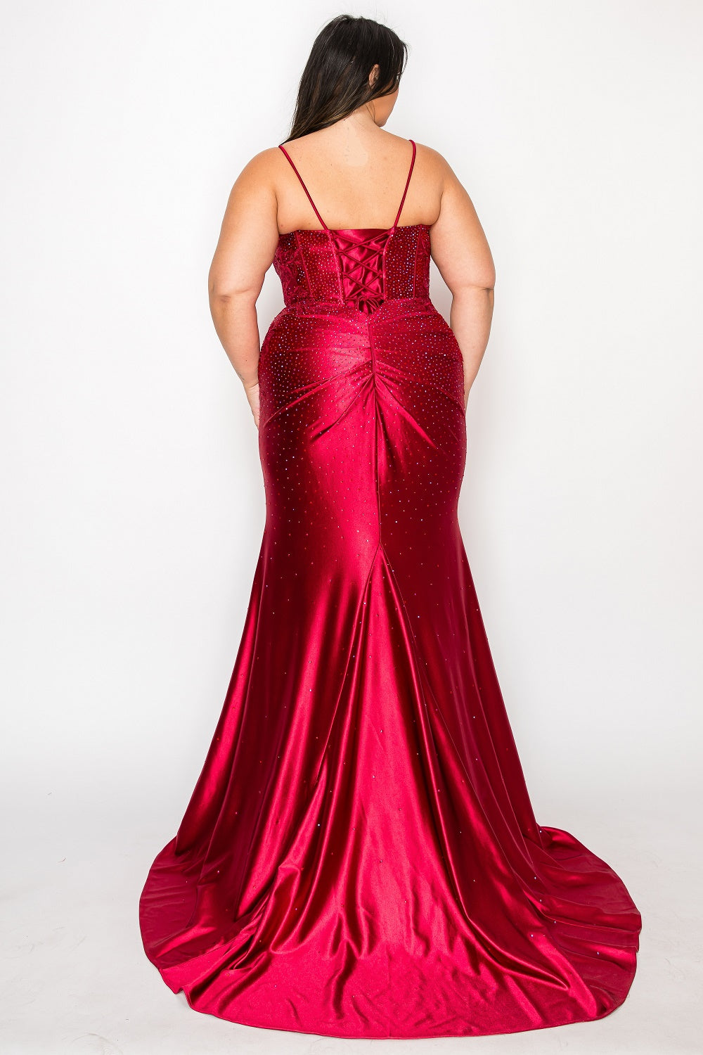 Poly USA W1164 Plus Size Beaded Satin Gown