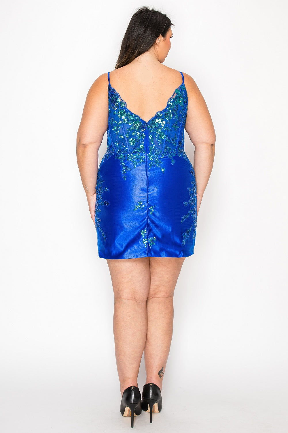 Poly USA W1170 Plus Size Short Applique Satin Dress