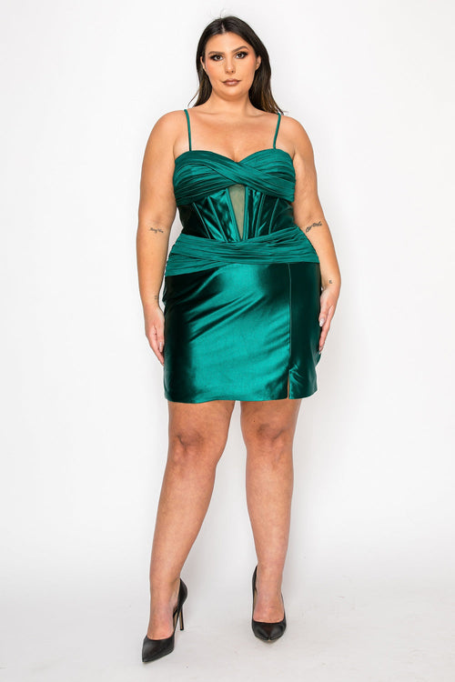 Vestido corto de satén con corsé, talla grande, de Poly USA W1174