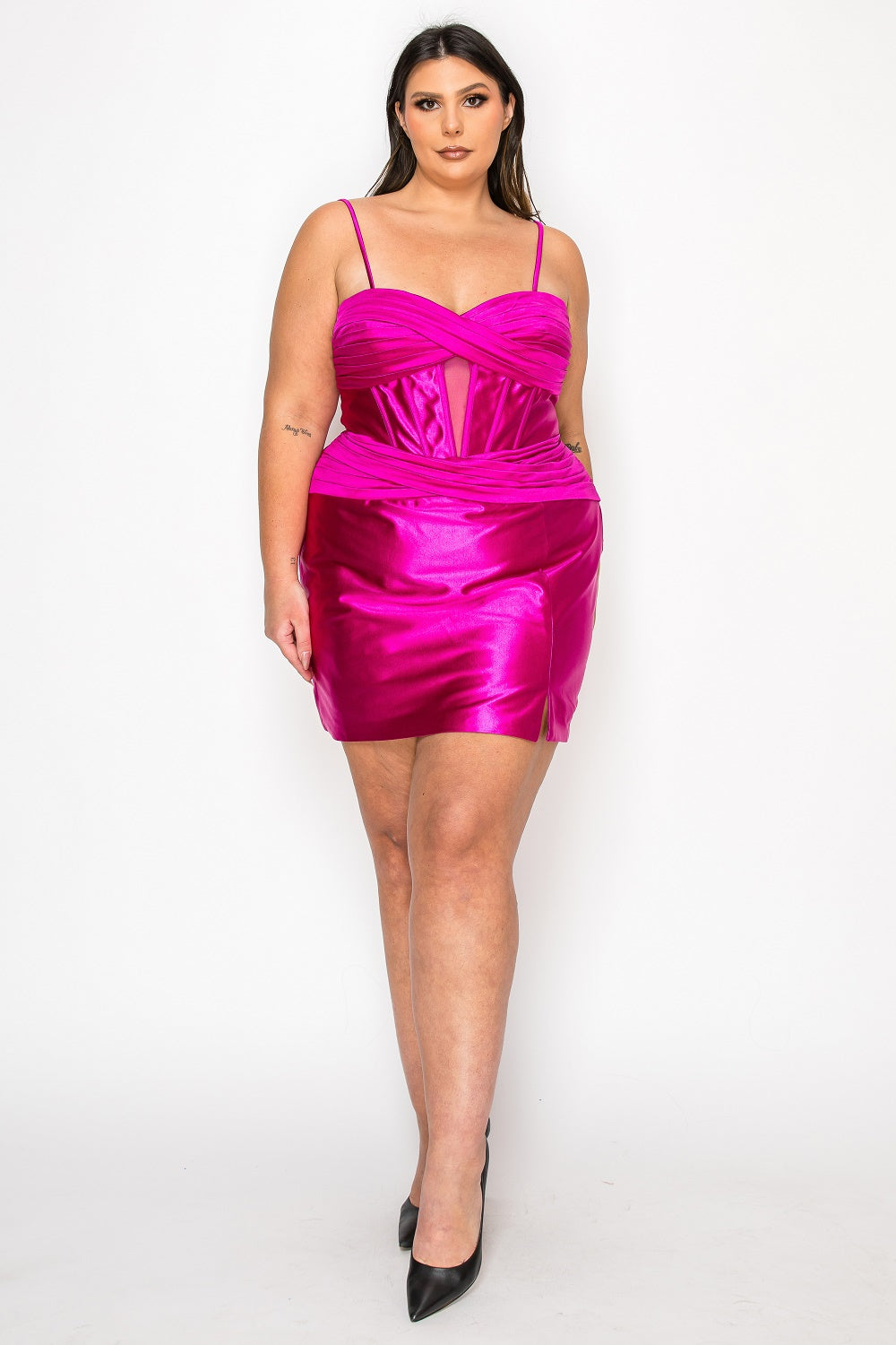 Poly USA W1174 Plus Size Short Satin Corset Dress