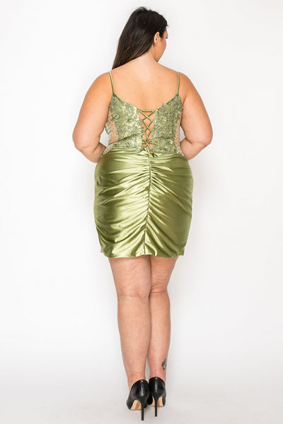Poly USA W1176 Plus Size Short Beaded Satin Dress