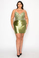 Poly USA W1176 Plus Size Short Beaded Satin Dress
