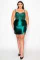 Poly USA W1178 Plus Size Short Beaded Satin Slit Dress