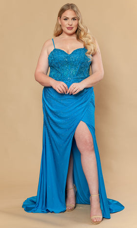 Poly USA W1242 Plus Size Beaded Embroidered Corset Sheath Prom Gown