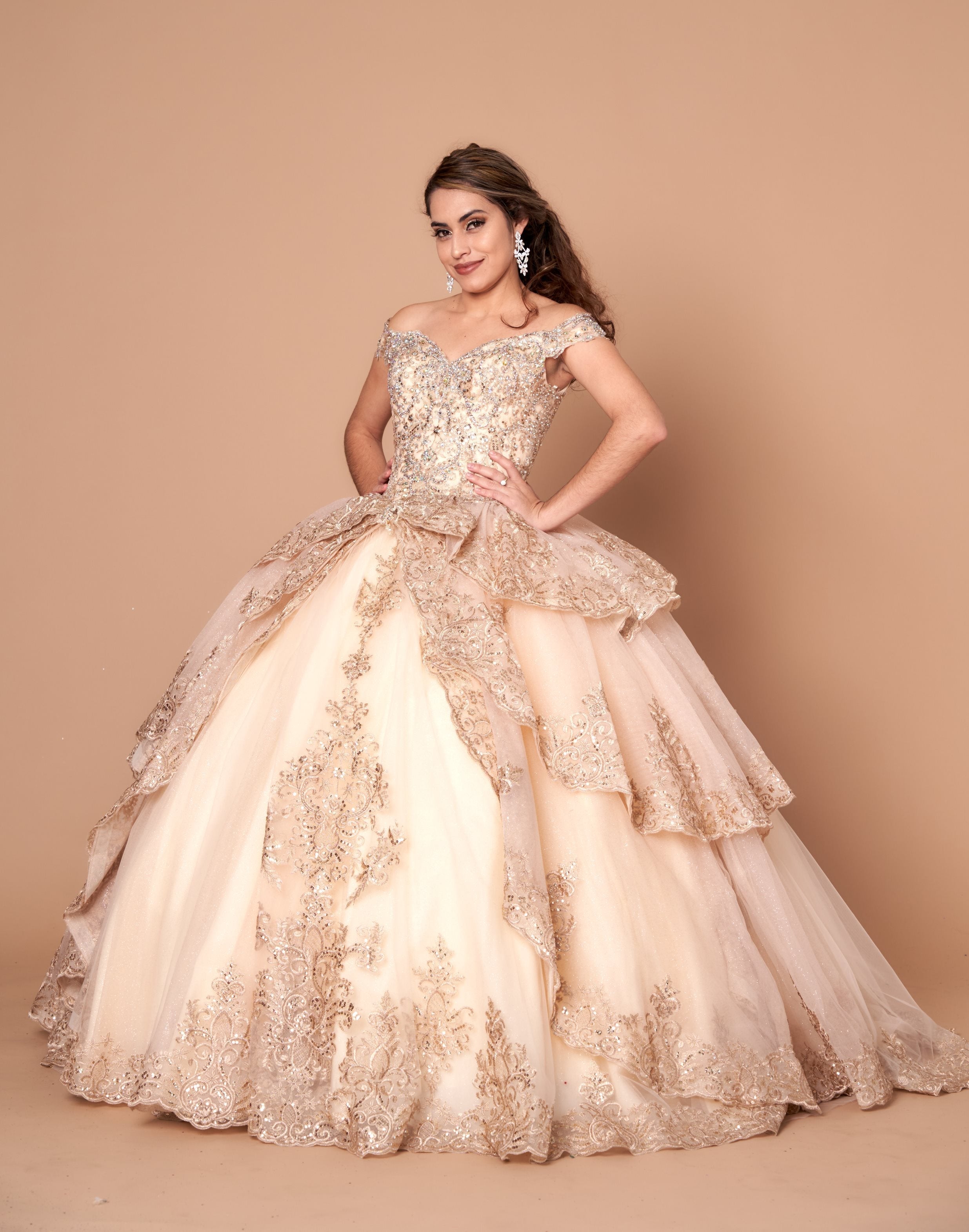 Applique Off-Shoulder Layered Ball Gown by Calla WB20525