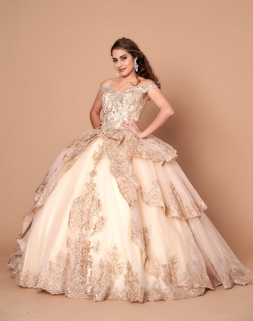 Applique Off-Shoulder Layered Ball Gown by Calla WB20525