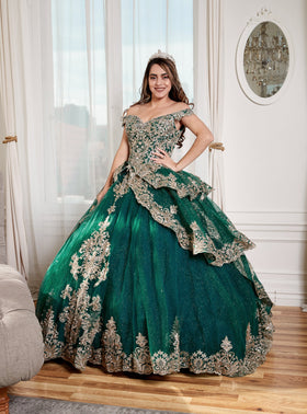 Applique Off-Shoulder Quinceanera Dress Layered Embroidered Ball Gown by Calla WB-20525