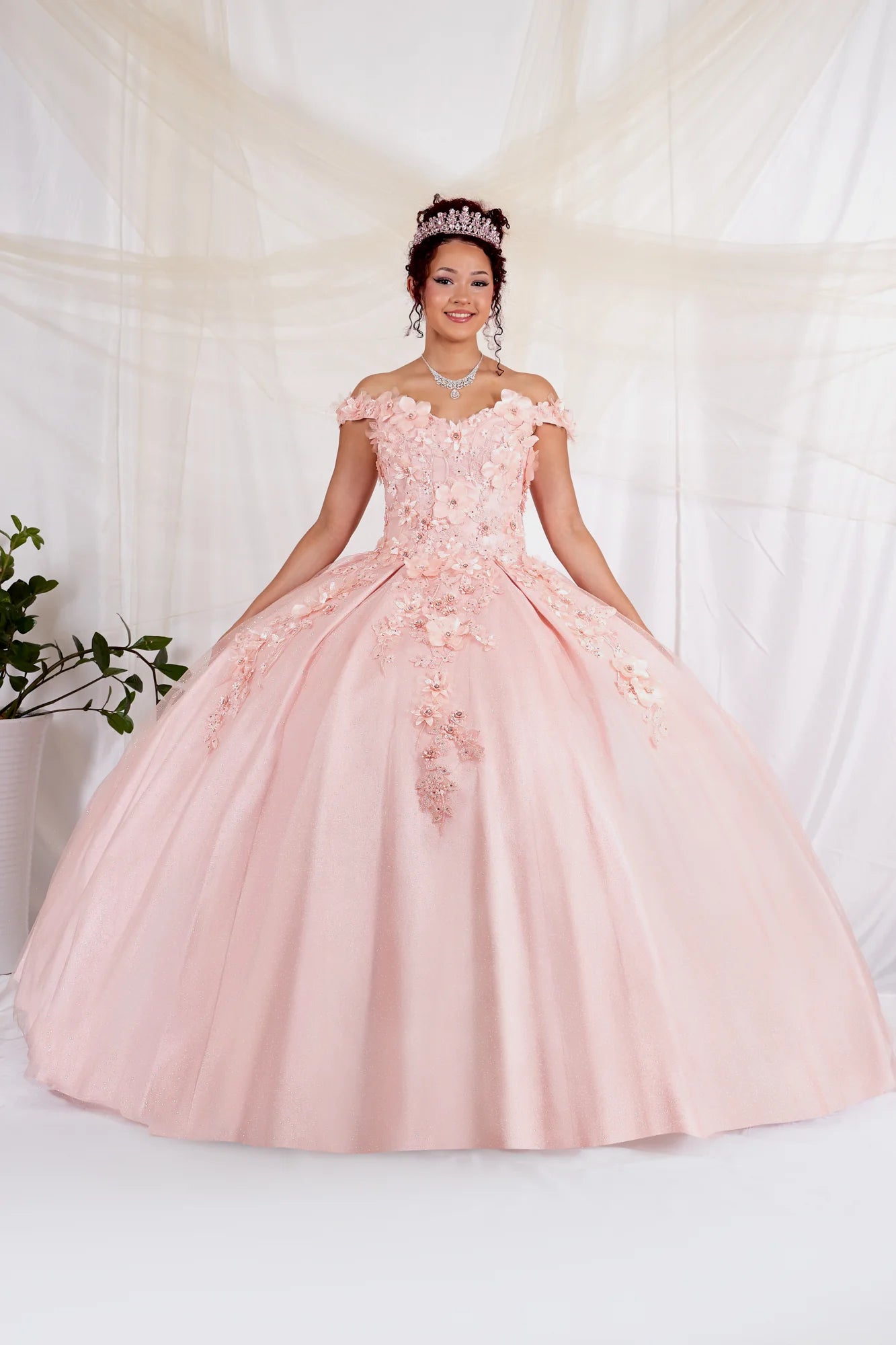 3D Floral Embroidered Quinceanera Dress Off Shoulder Ball Gown by Calla WB21551