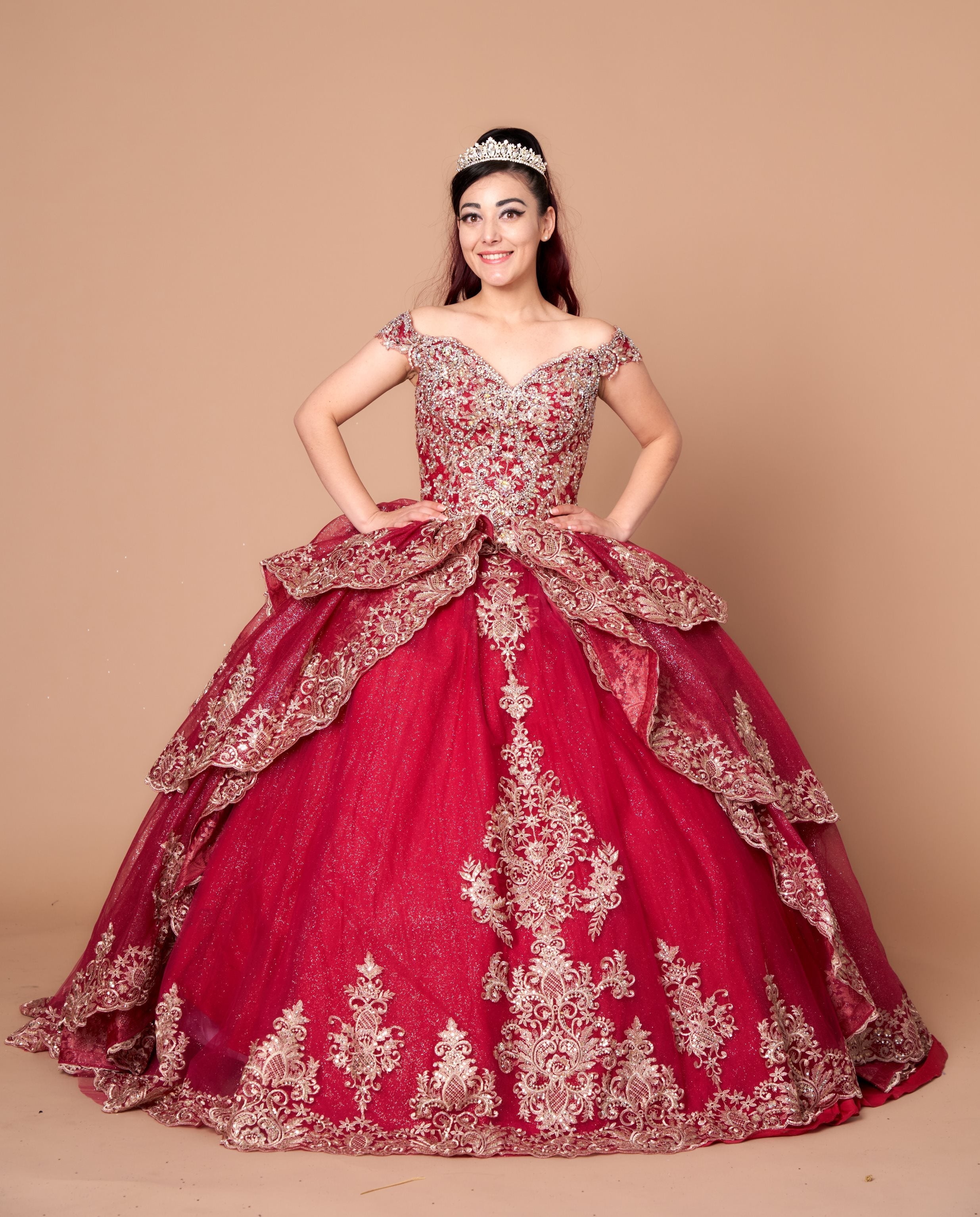 Applique Off-Shoulder Layered Ball Gown by Calla WB20525