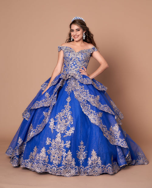 Applique Off-Shoulder Layered Ball Gown by Calla WB20525