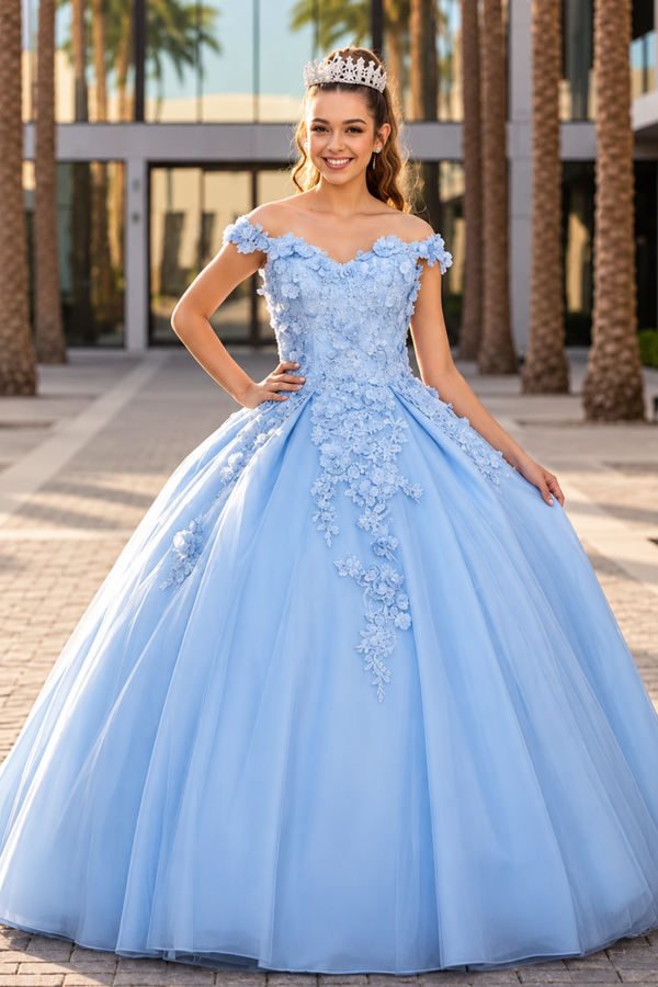 3D Floral Embroidered Quinceanera Dress Off Shoulder Ball Gown by Calla WB21551