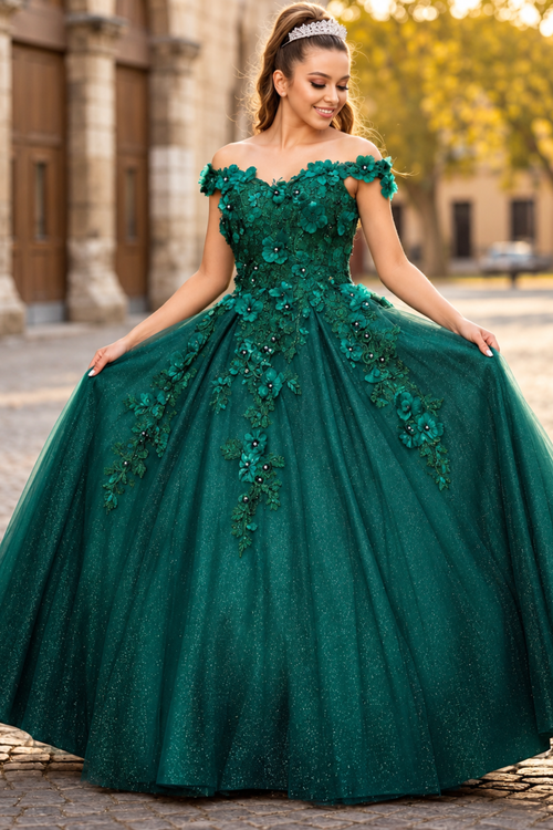 3D Floral Embroidered Quinceanera Dress Off Shoulder Ball Gown by Calla WB21551