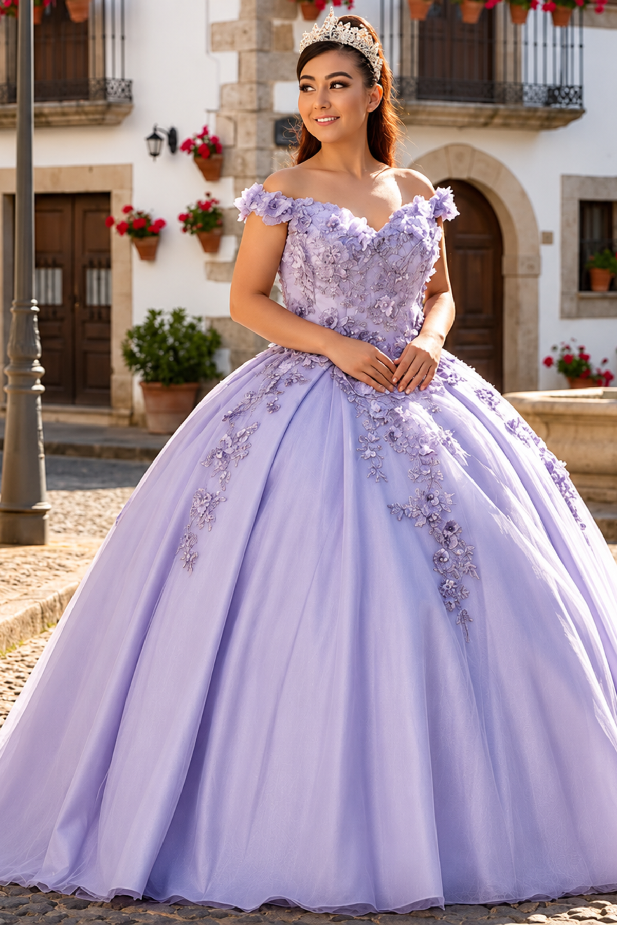3D Floral Embroidered Quinceanera Dress Off Shoulder Ball Gown by Calla WB21551