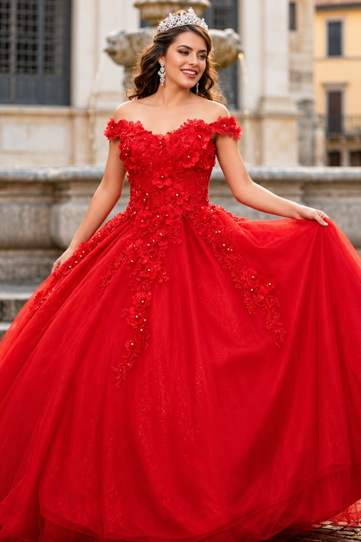 3D Floral Embroidered Quinceanera Dress Off Shoulder Ball Gown by Calla WB21551