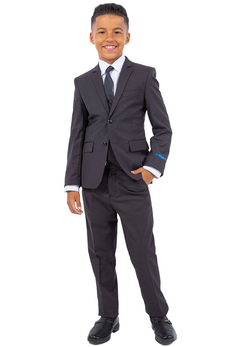 Boys Suit Perry Ellis Vested Boy's Wedding Suit in Charcoal Grey