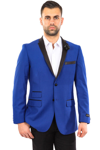 Chaqueta de esmoquin entallada de dos botones con solapa de muesca para hombre en azul índigo y negro