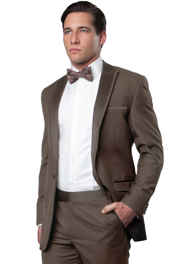 Esmoquin de corte entallado para hombre, con un botón, ribete de satén y solapa de pico, para graduación y boda, en color champán