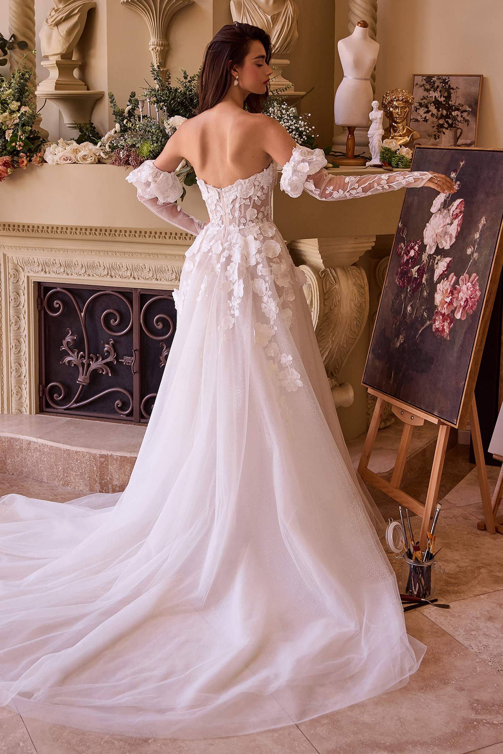 Andrea & Leo WL017 Floral Applique Strapless Wedding Gown