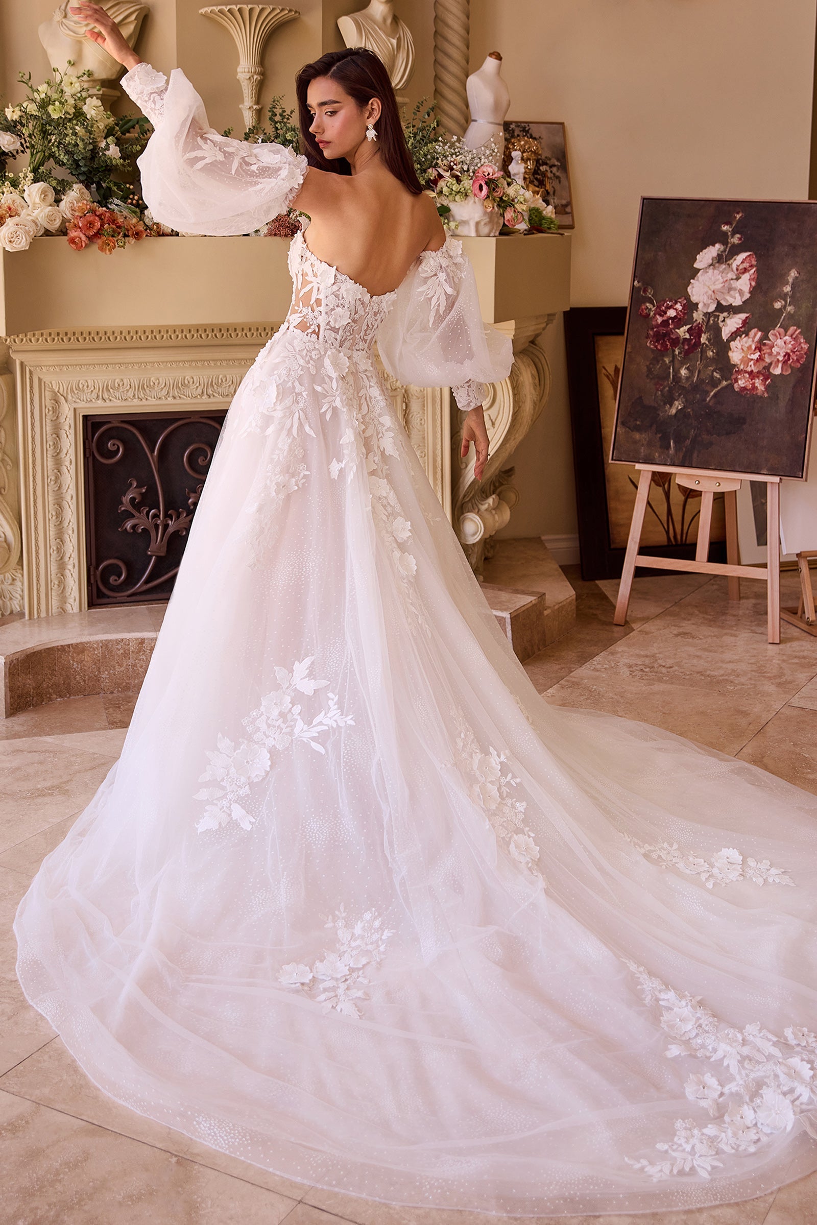 Andrea & Leo WL018 Off Shoulder 3D Floral Wedding Gown