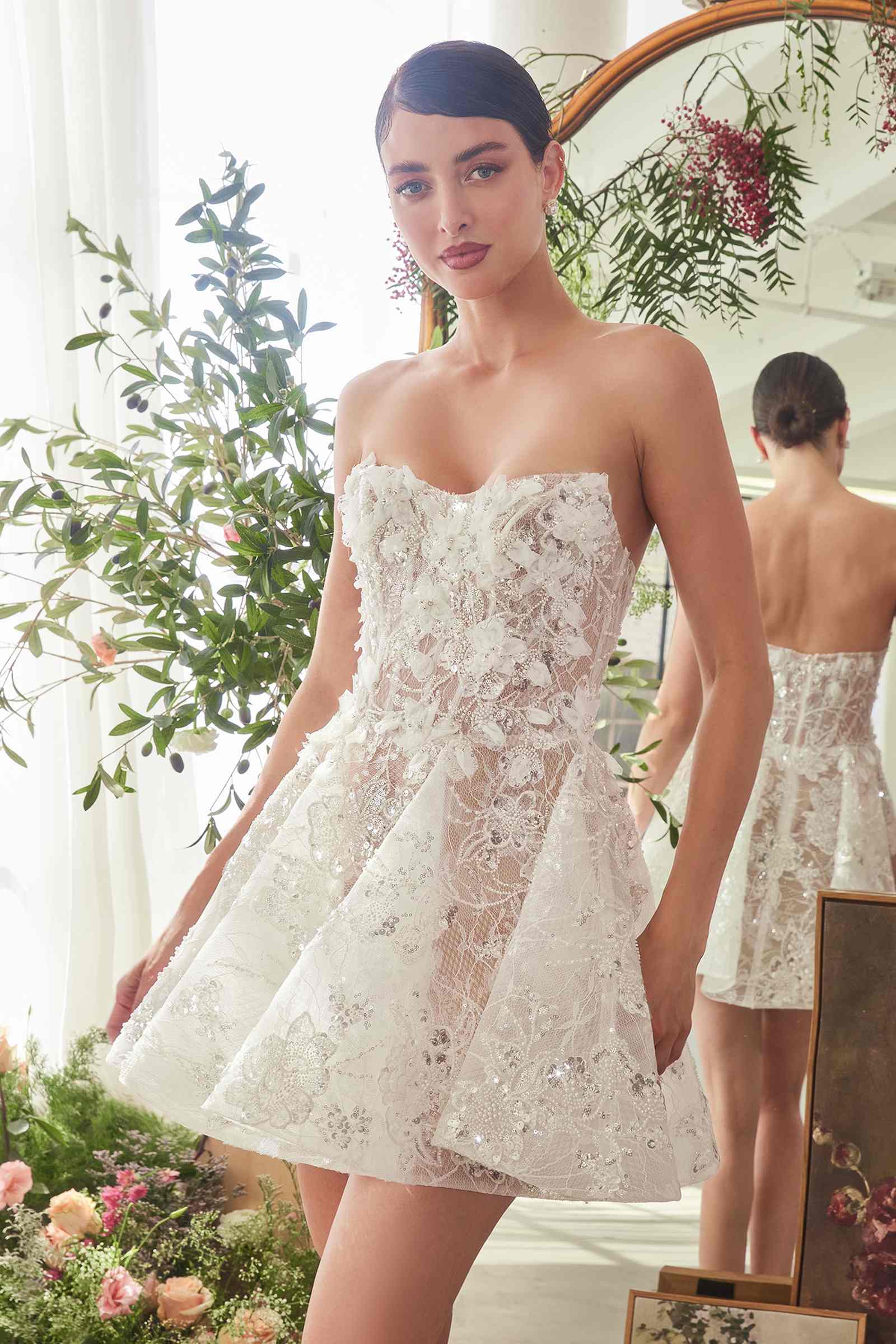 Andrea & Leo WL082 Bridal Mini Dress in Off White/Nude