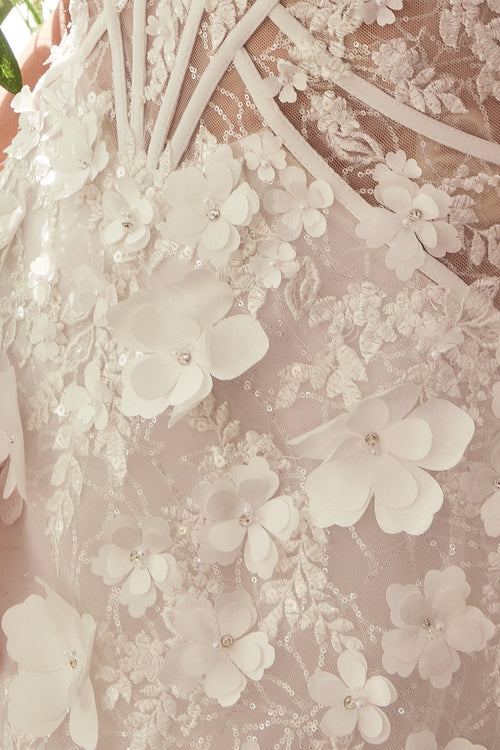 Andrea & Leo WL083 Strapless 3D Floral Appliqué Short Bridal Dress