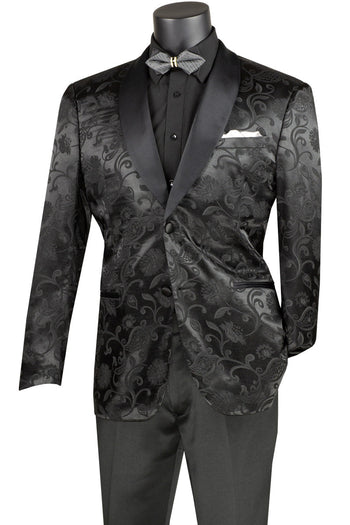 Blazer de fiesta para hombre, de corte entallado, con estampado de cachemira tonal en jacquard sedoso en negro
