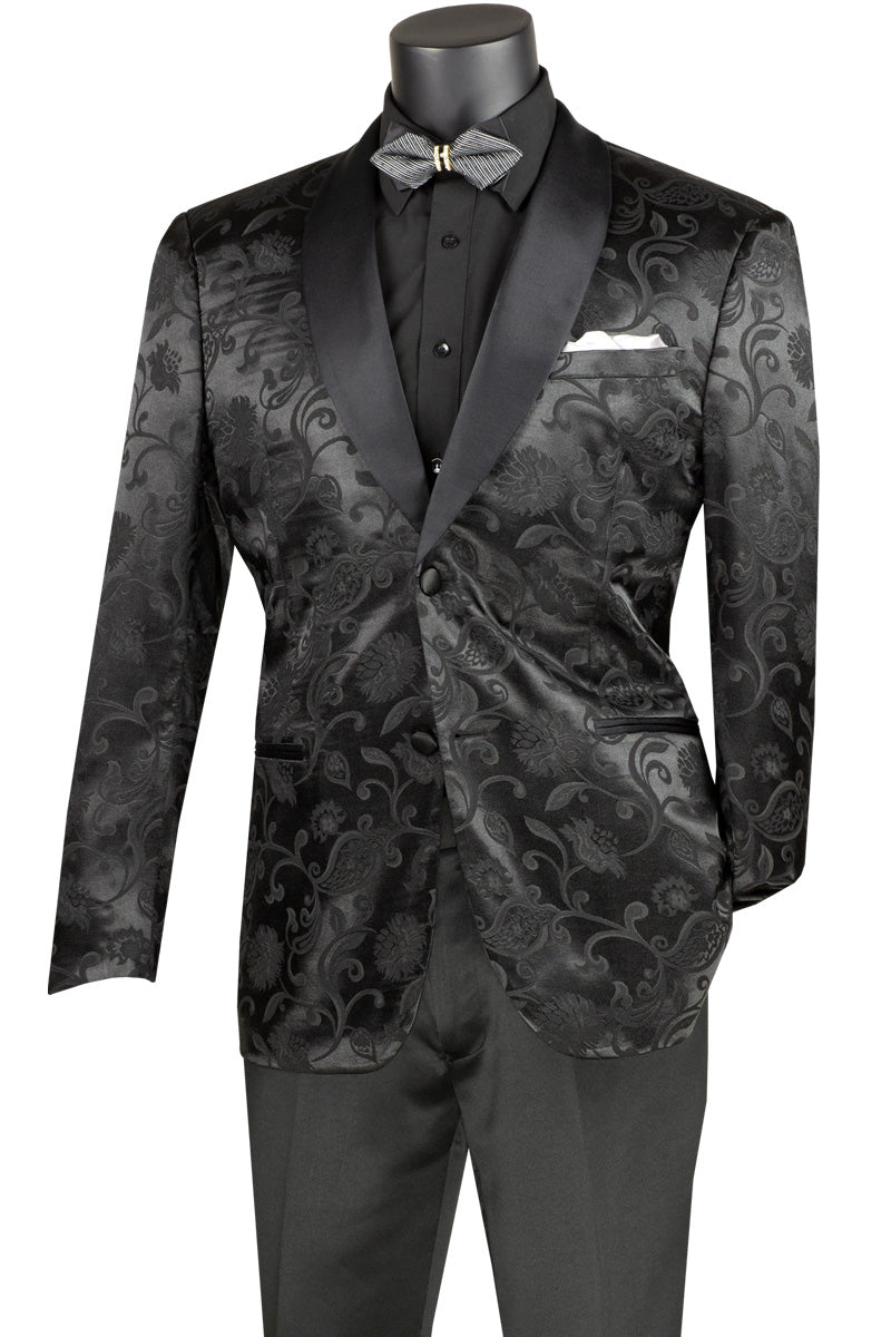 Blazer de fiesta para hombre, de corte entallado, con estampado de cachemira tonal en jacquard sedoso en negro