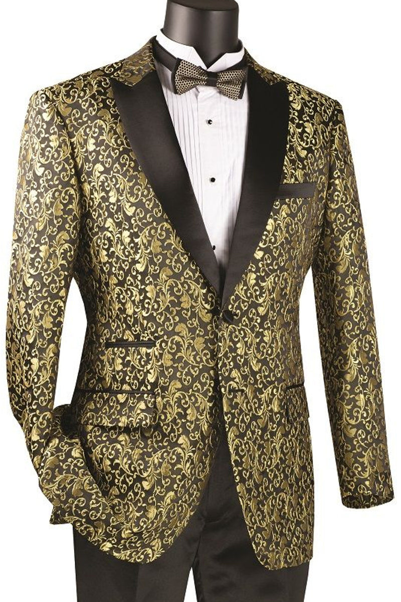 Chaqueta deportiva de esmoquin con bordado de cachemira para hombre, corte regular, color dorado