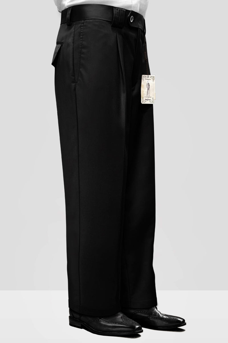 Pantalones de vestir anchos plisados de lana de diseñador para hombre en negro