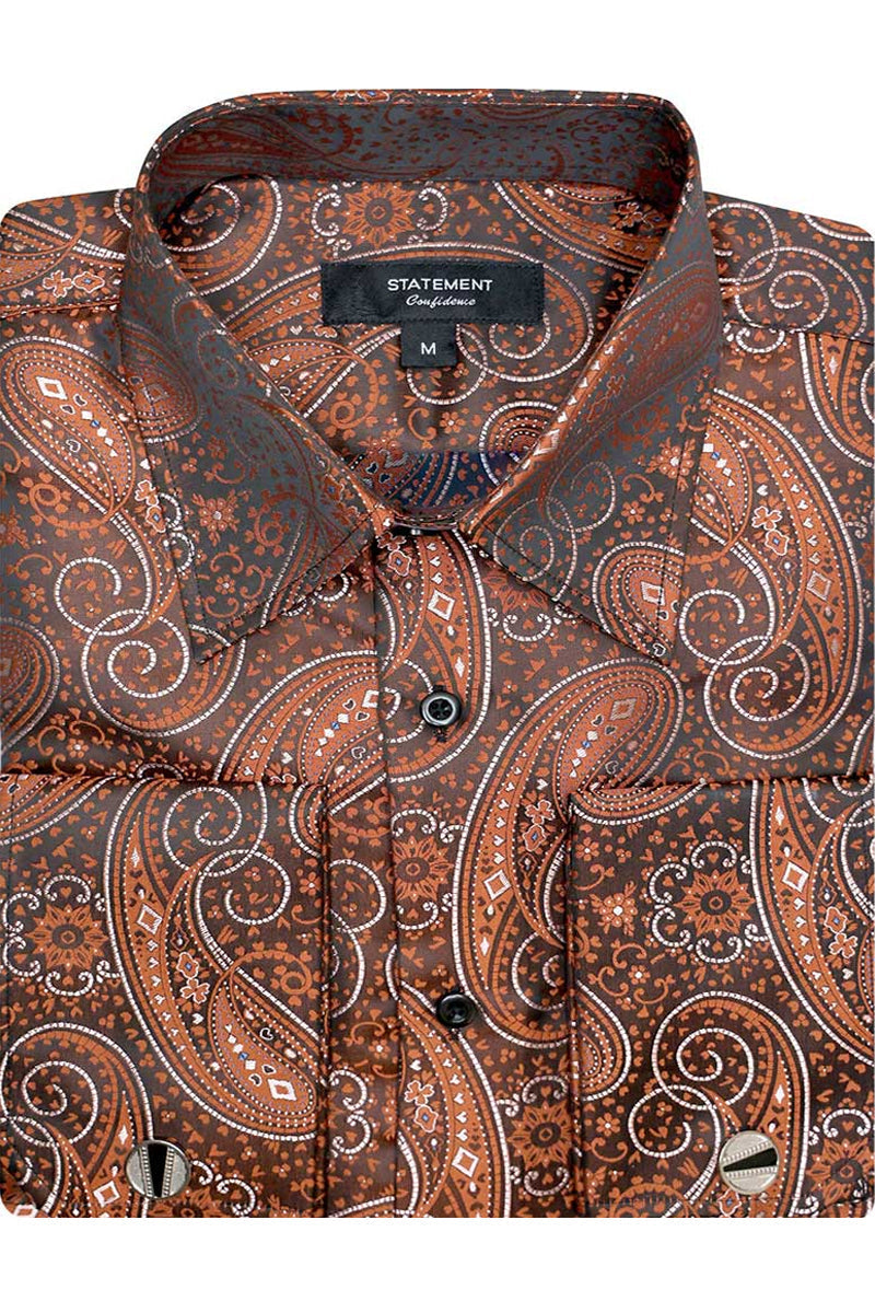 Camisa de vestir de manga larga con puños franceses para hombre en cachemir naranja ladrillo