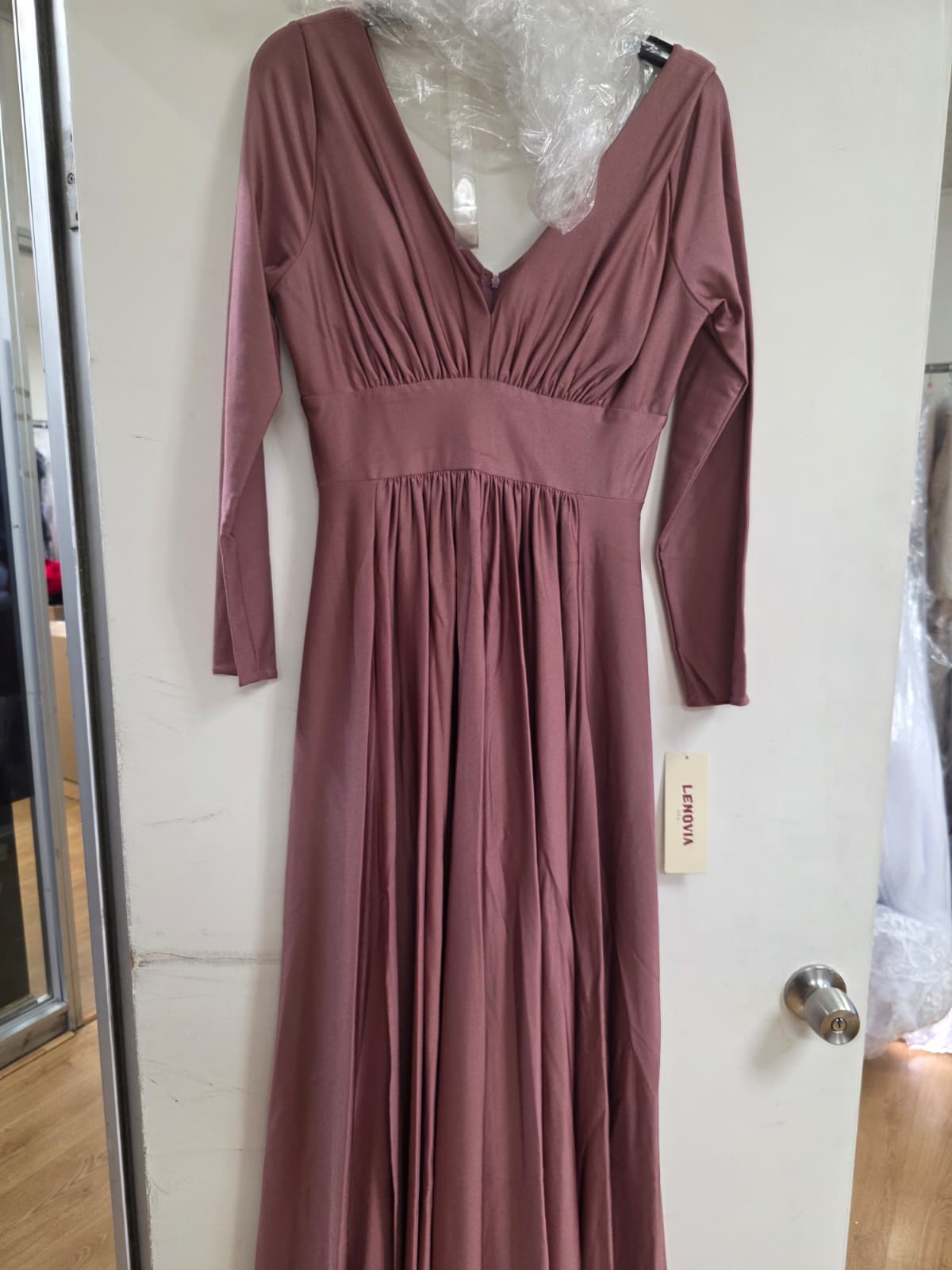 Clearance Mauve Size M Stretchy Long Sleeve Mother Of The Bride Formal Gown By Lenovia 5231