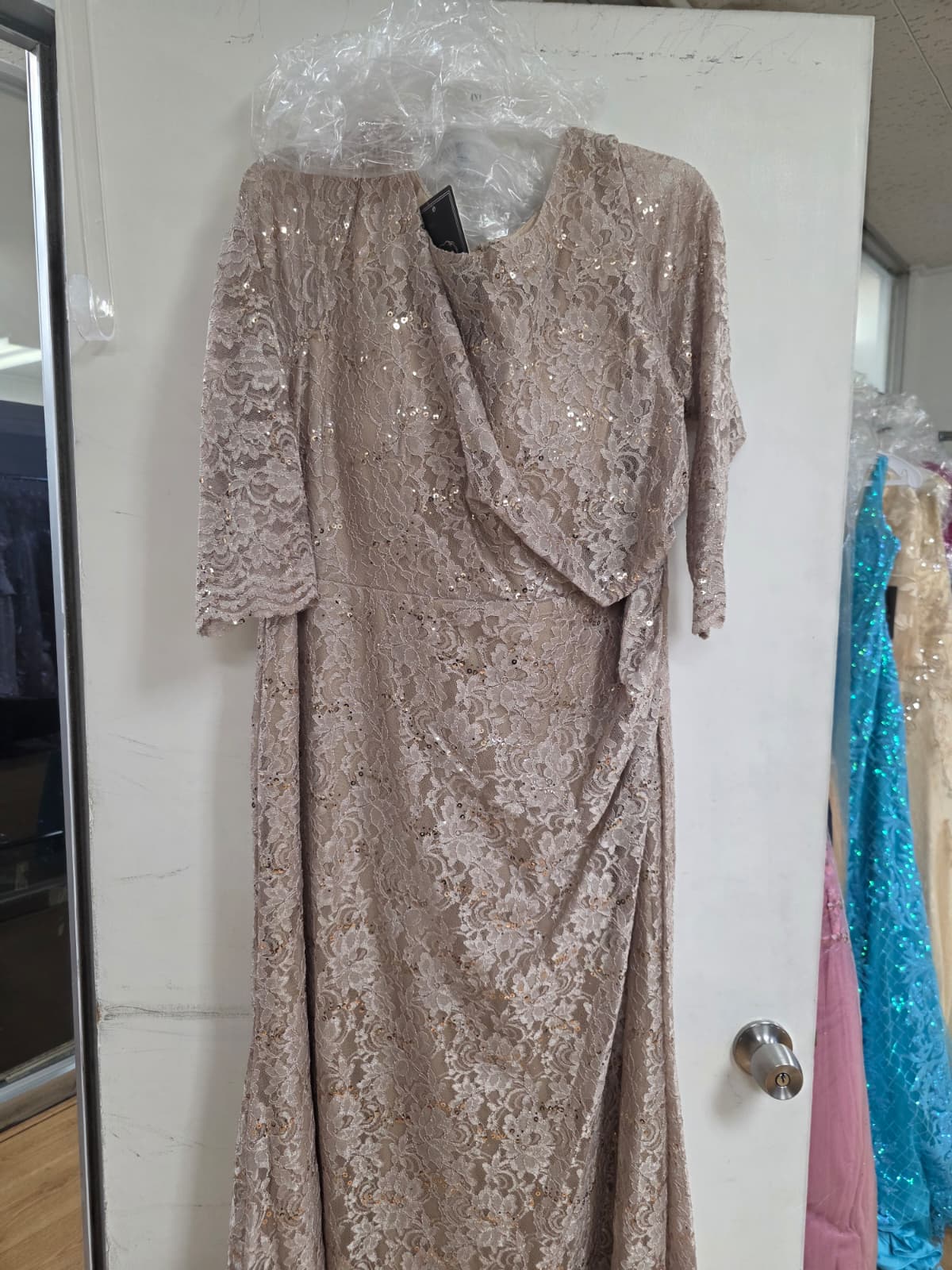 Clearance Champagne Size 4XL Mother of the Bride Long Fully Lined Evening Dress By Eva USA 3397