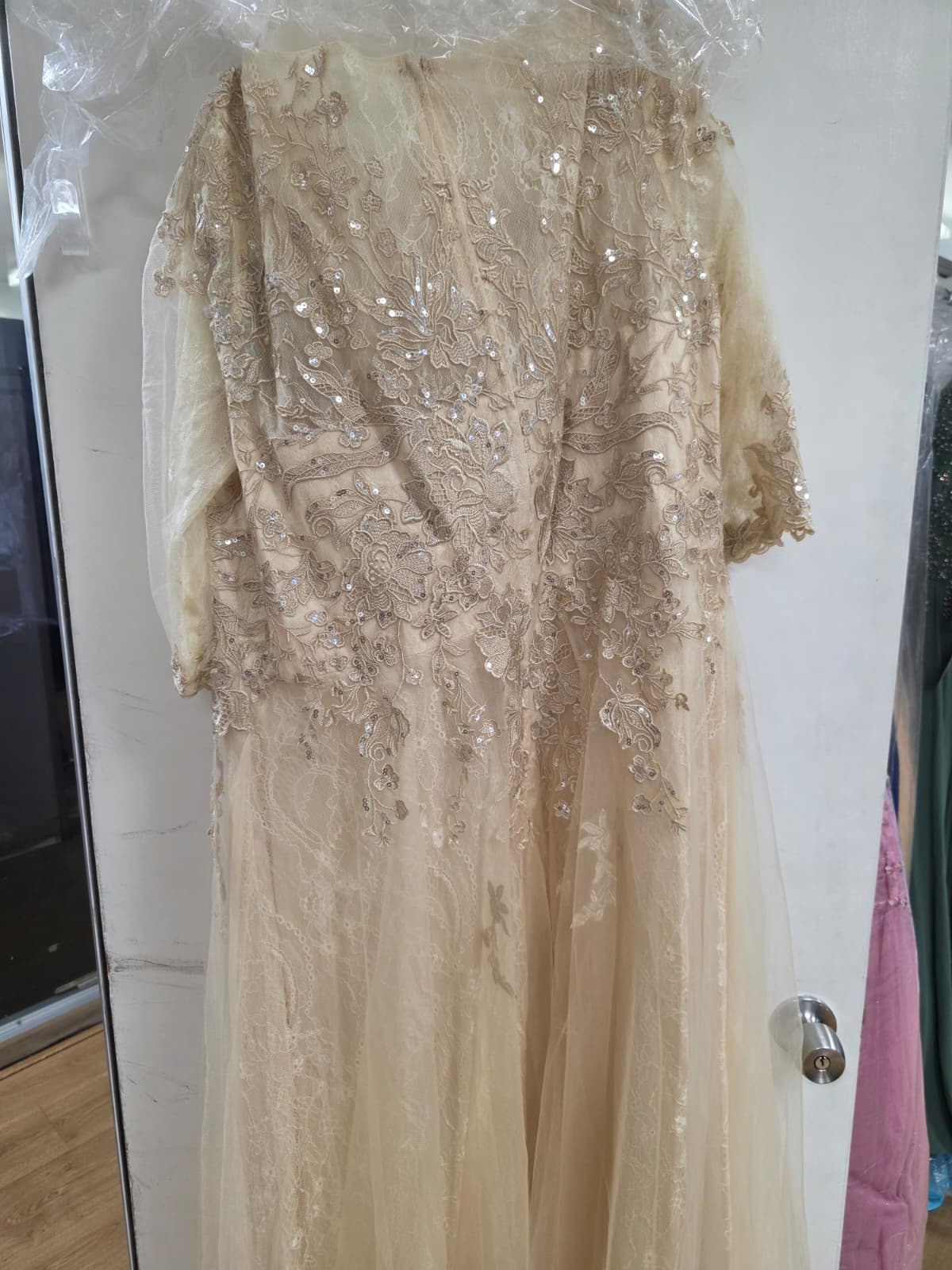 Clearance Champagne Size 4XL Lace 3/4 Sleeve Mother of the Bride Dress A-line Formal Evening Gown by Elizabeth K GL3629