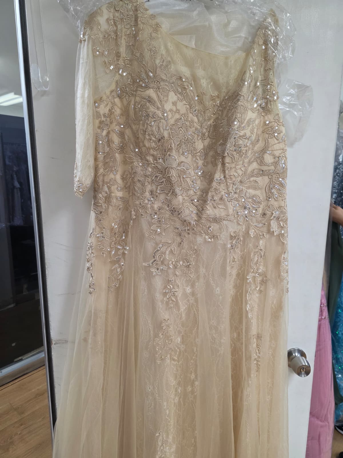 Clearance Champagne Size 4XL Lace 3/4 Sleeve Mother of the Bride Dress A-line Formal Evening Gown by Elizabeth K GL3629