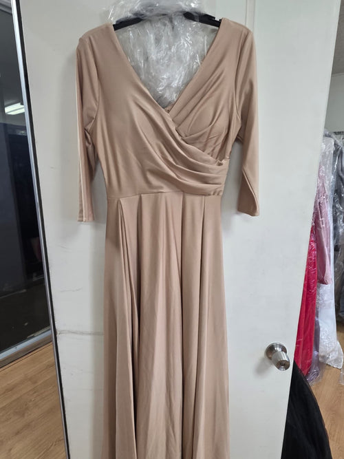 Clearance Champagne Size M A-Line Mother Of The Bride Dress 3/4 Sleeve Gown By Lenovia 5243