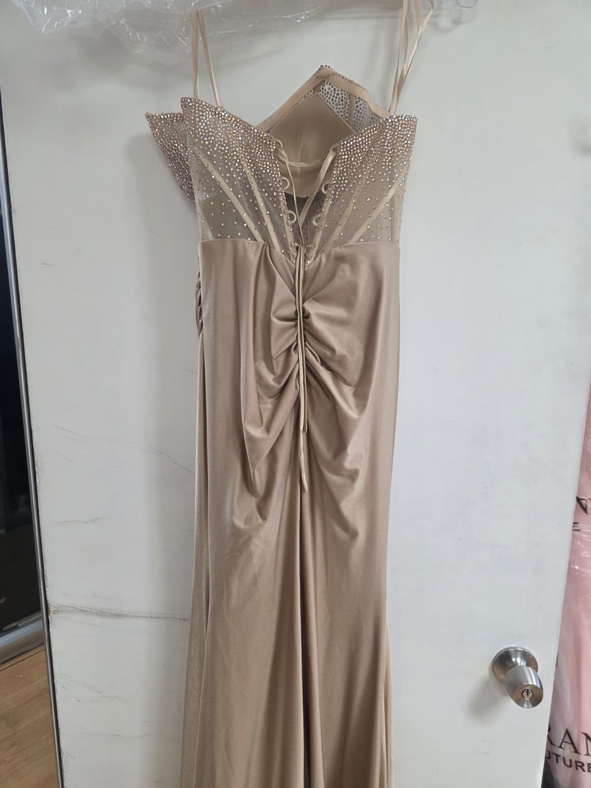 Clearance Champagne Size 4 Long Evening Mermaid Beaded Prom Gown By Amelia Couture 3042