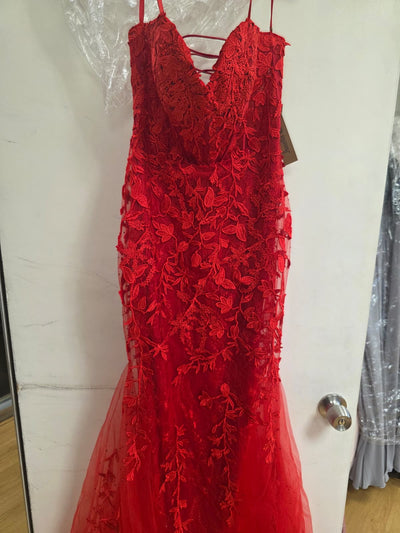 Clearance Red Size 6 Sweetheart Mesh Corset Mermaid Prom Dress By Amelia Couture 7024