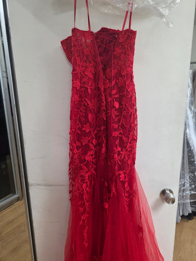 Clearance Red Size 6 Sweetheart Mesh Corset Mermaid Prom Dress By Amelia Couture 7024