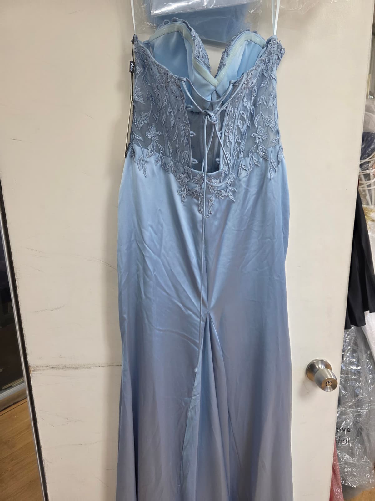 Clearance Baby Blue Size XL Satin Lace Corset Fitted Long Formal Gown By Adora Design 3161